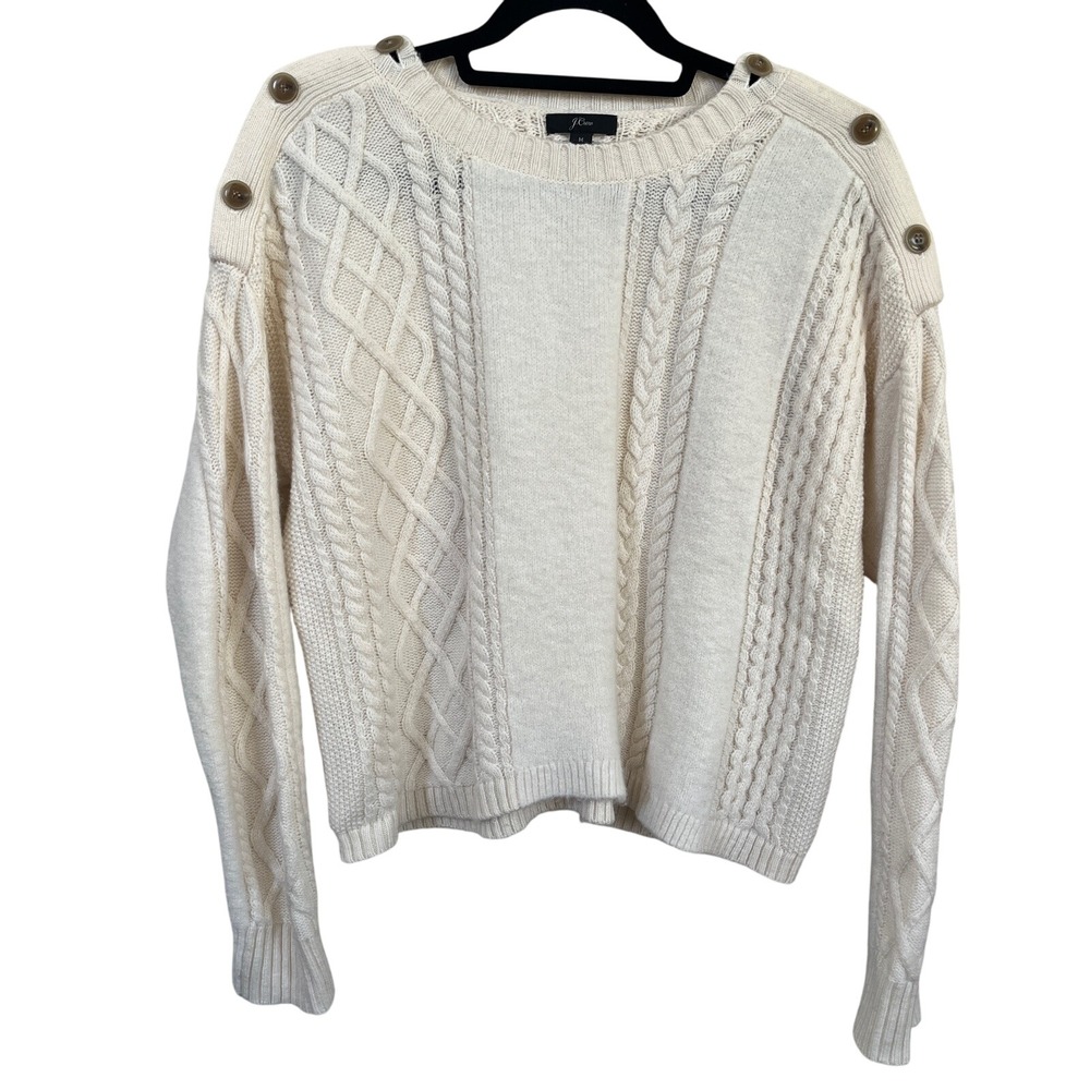 J.Crew‎ Cable Knit Fisherman's Sweater Wool Cream Color Size Med Chunky Y2K